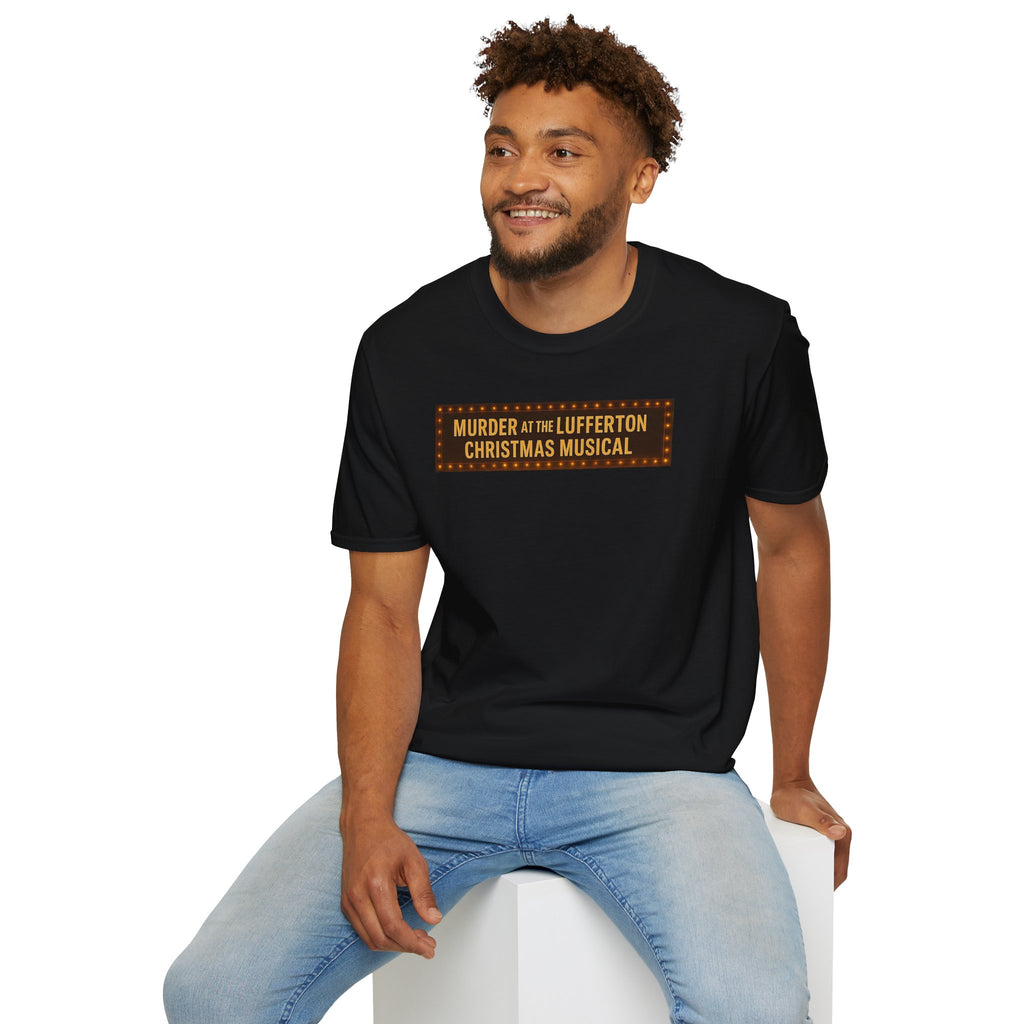 Murder at the Lufferton Christmas Musical T-Shirt, Holiday Attire, Gift for Theater Lovers, Unisex Tee, Comedy Event Shirt