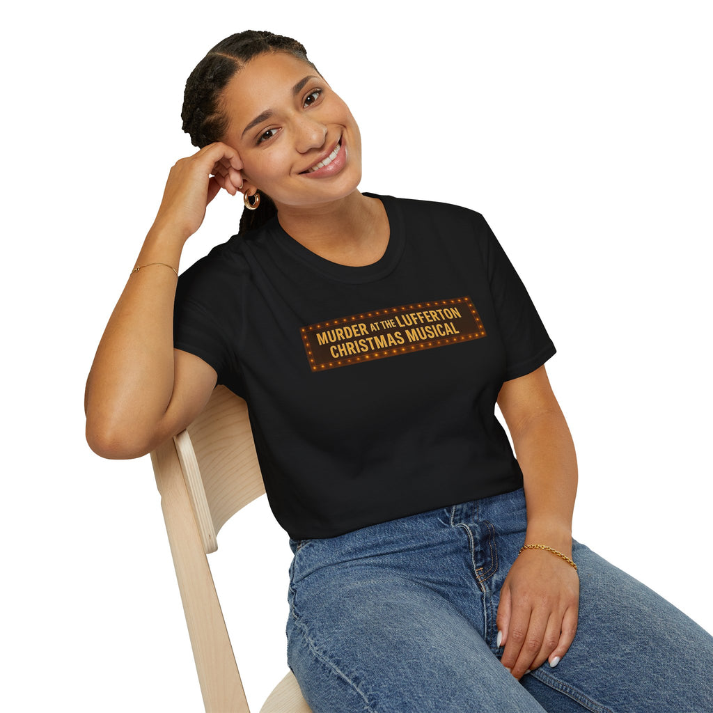 Murder at the Lufferton Christmas Musical T-Shirt, Holiday Attire, Gift for Theater Lovers, Unisex Tee, Comedy Event Shirt